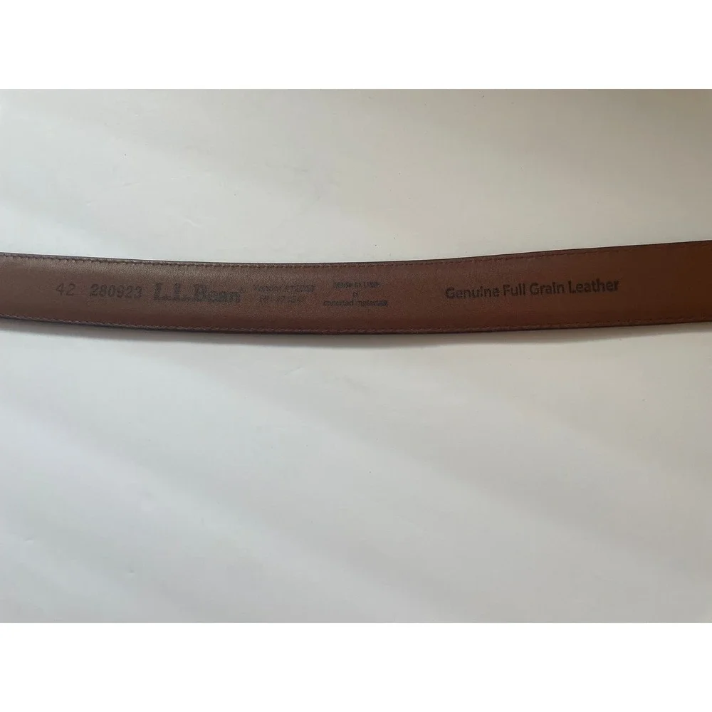 Men's LL Bean Brown Full Grain Leather Brass Buckle Belt USA Made Size 42